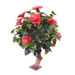 Hibiscus kunstplant op voet, H: 65 cm - rood