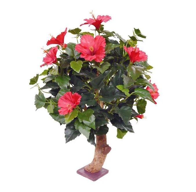 Hibiscus kunstplant op voet, H: 65 cm - rood