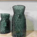 Glazen vaas ruit motief, H: 24,5 B 13 cm