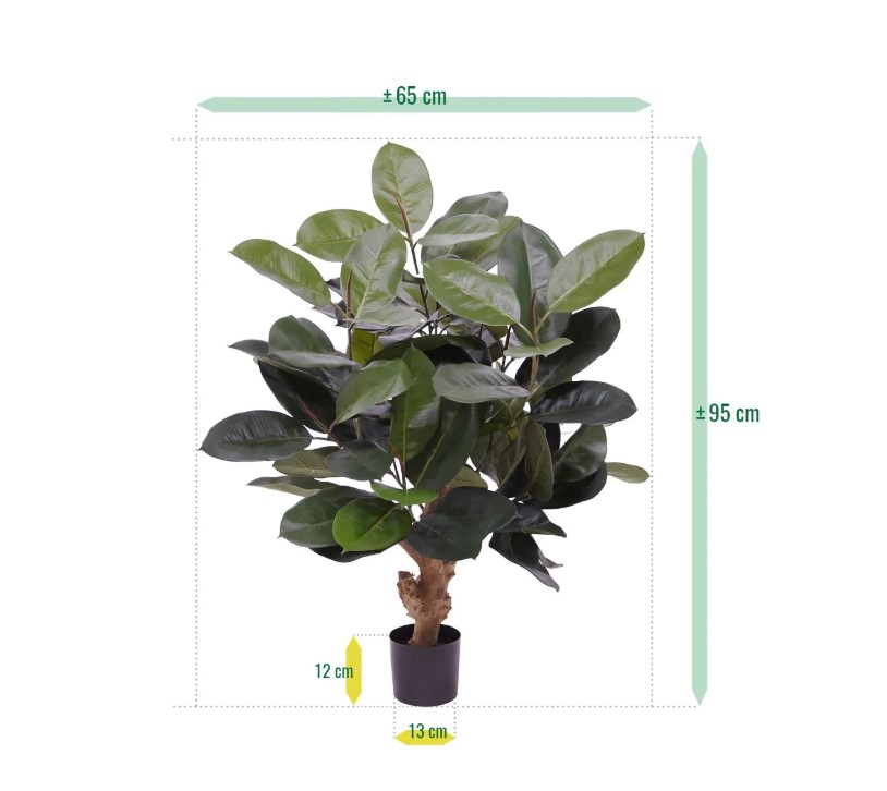 Elastica Robusta kunstplant, H: 95 cm groen