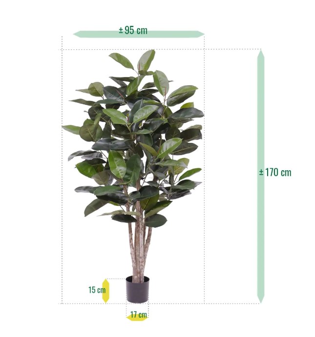 Elastica Robusta kunstplant, H: 170 cm groen