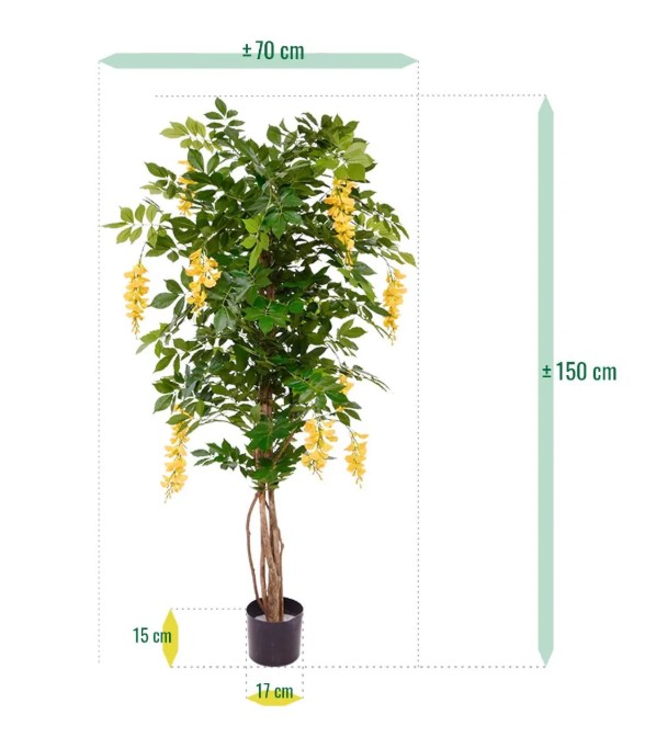 Wisteria kunstboom, H: 150 cm – geel