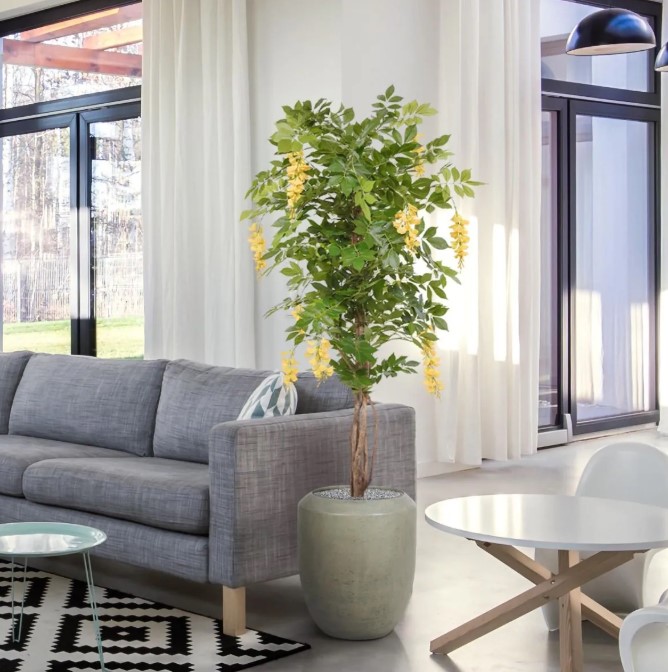 Wisteria kunstboom, H: 150 cm – geel