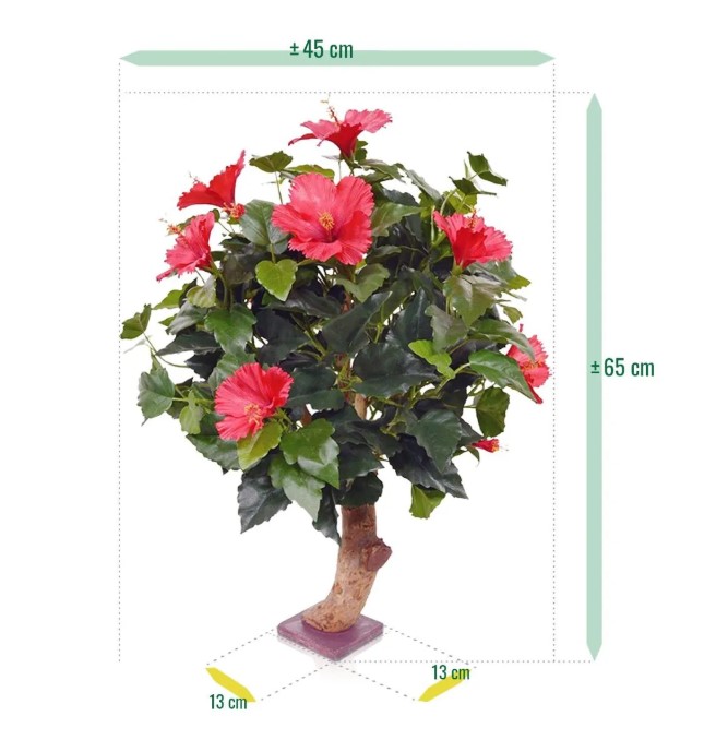 Hibiscus kunstplant op voet, H: 65 cm – rood